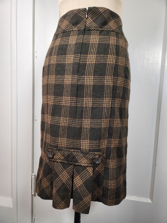 Banana Republic Dresses & Skirts - Banana Republic Wool-Blend Kick Pleat Olive Plaid Pencil Skirt